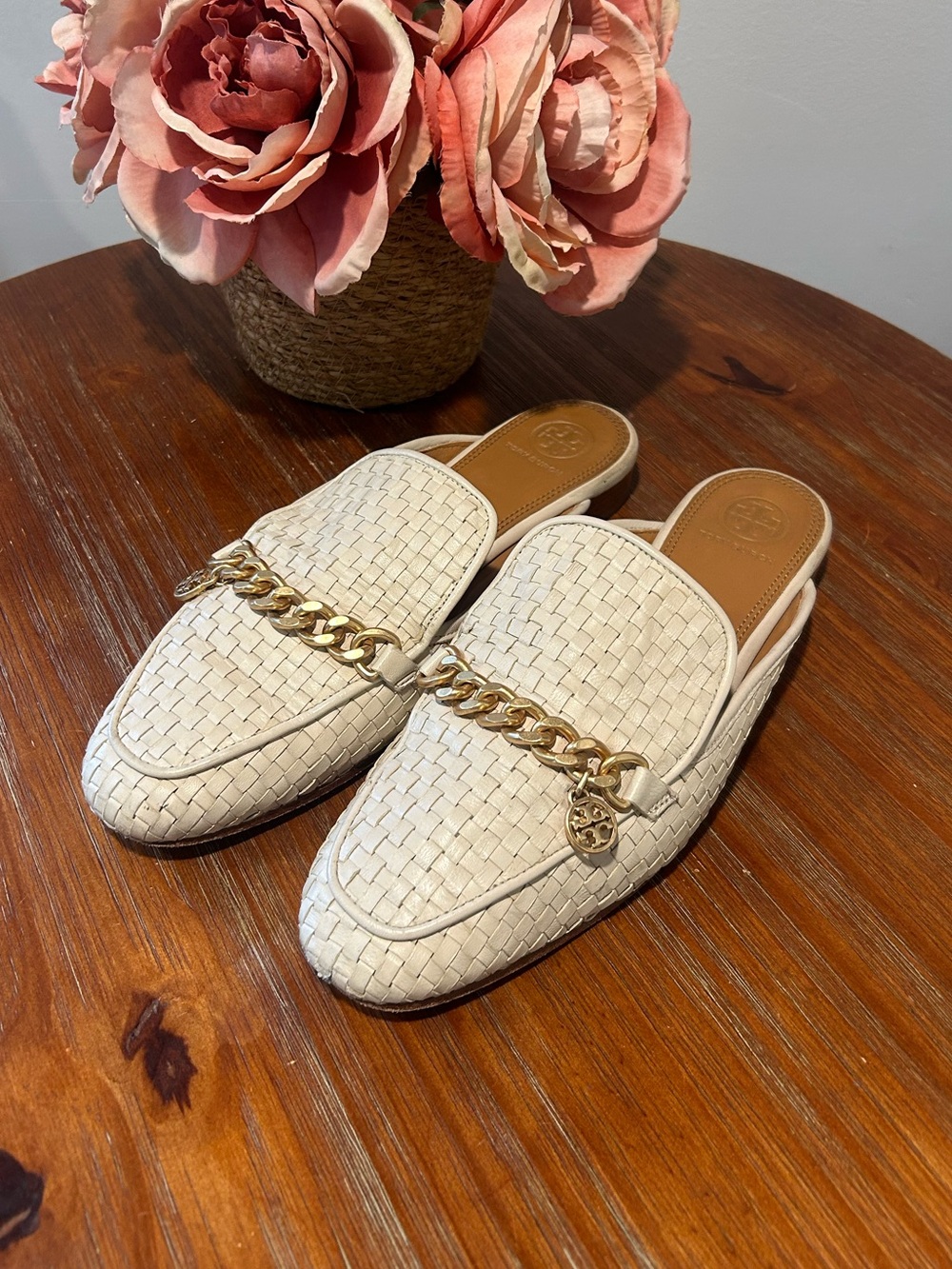 Tory Burch Mini Benton Woven Leather Loafer Slides Women’s Size 7.5